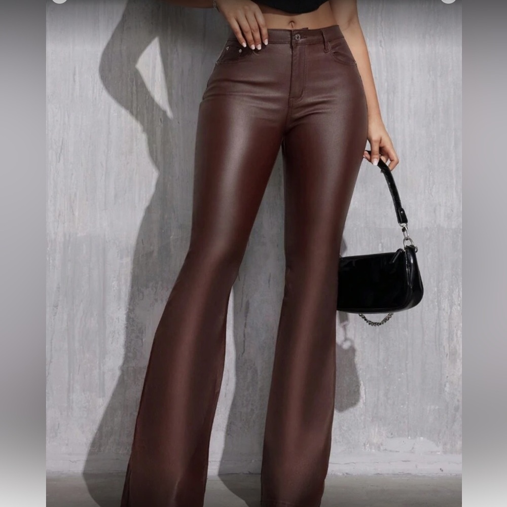Brown Flared Women's Vegsn Leather Pants